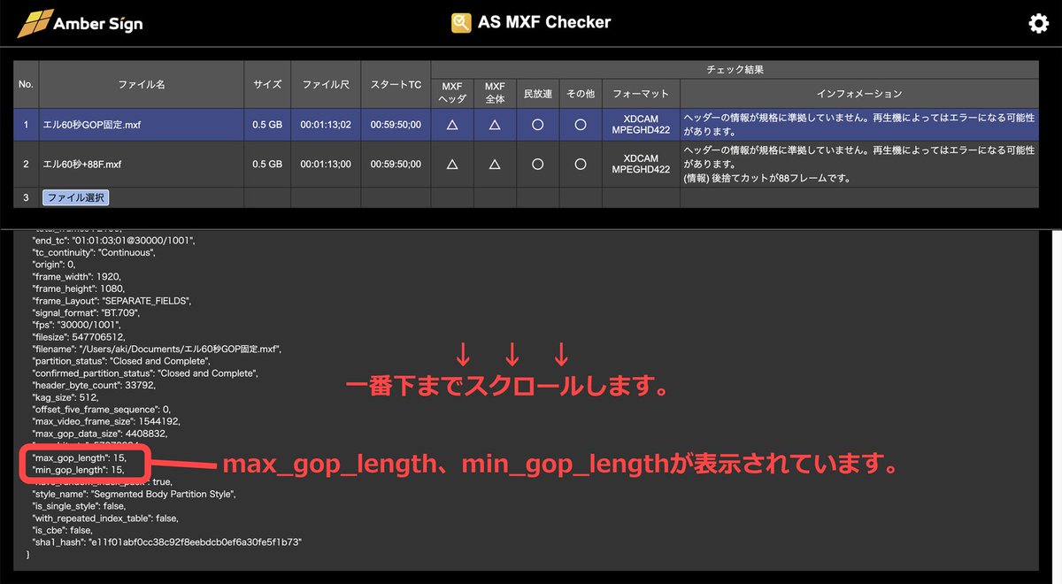 AS MXF Checker のファイル詳細情報