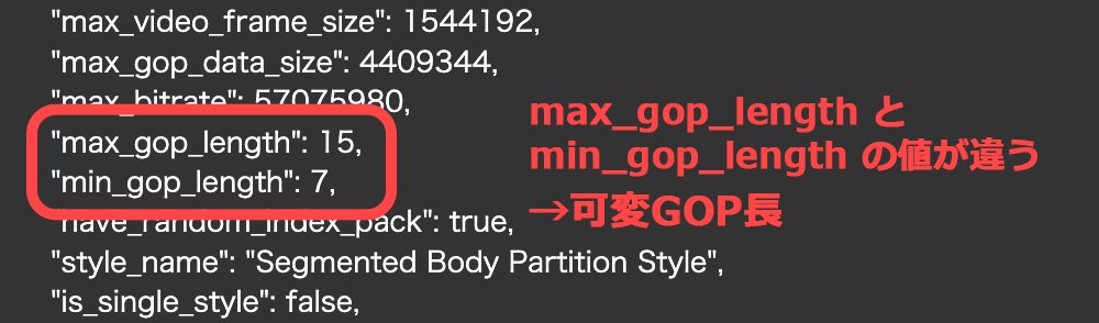 max_gop_lengthとmin_gop_lengthの値が違う→可変GOP長